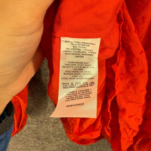 Loft Blouse Women PS Petite Red Polka Dot 1/2 Button Crew Neck Long Sleeve - Picture 4 of 7